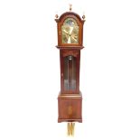 A grandmother clock, the arch dial with moon phase, star signs, etc., in a boxwood strung case with