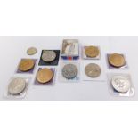 A group of commemorative coins and crowns, a silver ingot, pendant and necklace, etc. (a quantity)