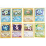 Pokemon Cards, comprising Poliwrath., Hitmonchan., Gyarados and Vaporeon., Machamp First Edition Bas