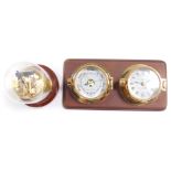 A Royal Mariner brass two dial wall clock and barometer, the clock with quartz movement, the case of