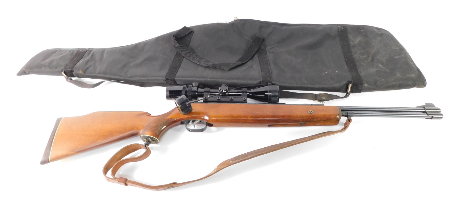 A Weihraeusch Sportwaffen .22 air rifle, with a 4x40 gun sight, cased.