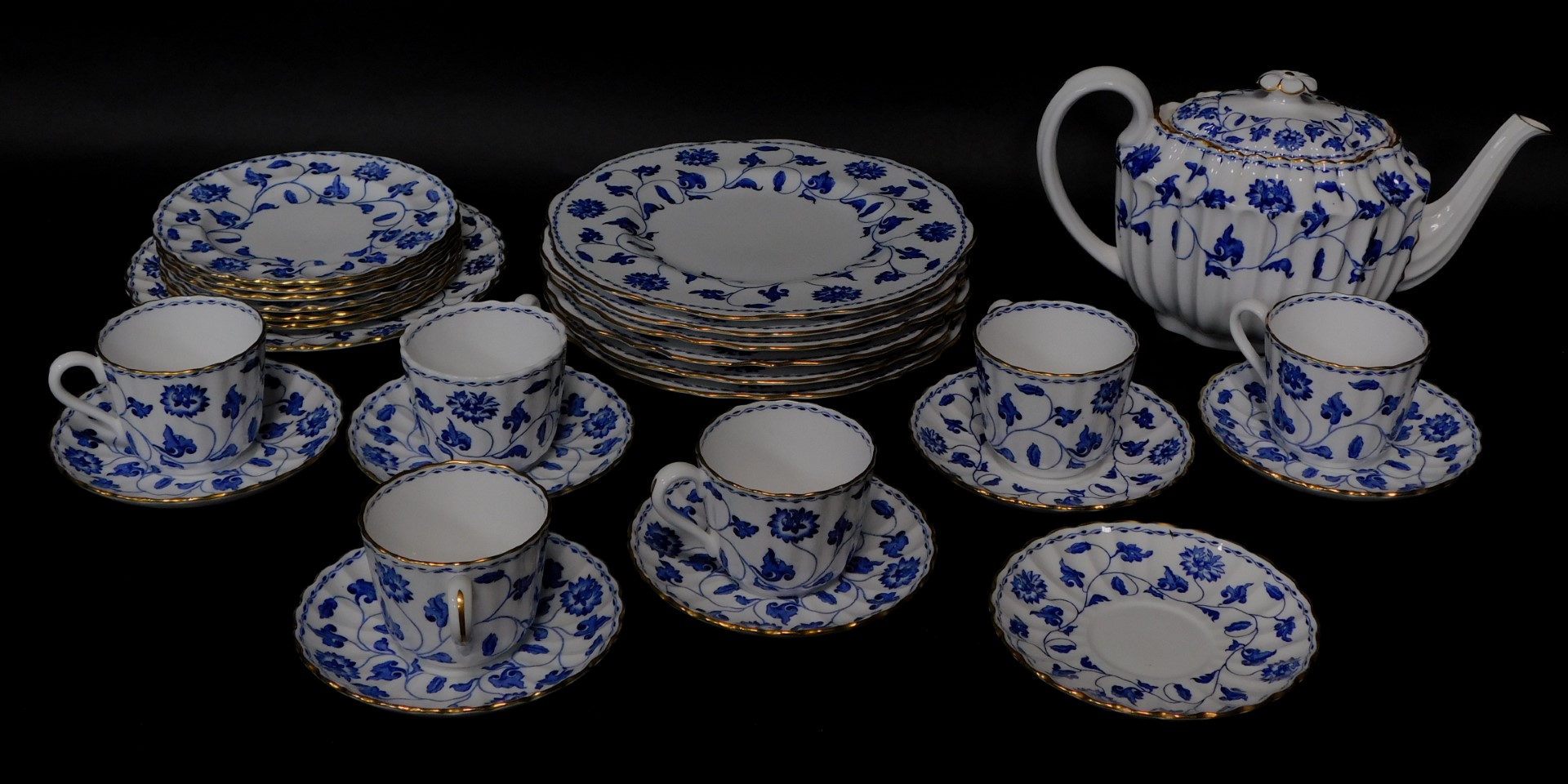 A Spode blue and white porcelain part tea service decorated in the Colonel pattern, comprising teapo