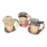 A set of three Royal Doulton Bols flasks, modeled in the form of Rip Van Winkle., Falstaff., and The