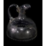 A 19thC engraved glass jug, possibly James Powell, Whitefriars, the body engraved with a sailing reg