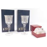 Two Whitefriars crystal wine glasses for the 1977 Silver Jubilee, boxed, and a Royal Crest Cirus box