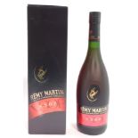 A bottle of Remy Martin VSOP Cognac, boxed.