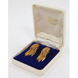 A pair of 18ct gold square link tasseled clip earrings, 17.1g.