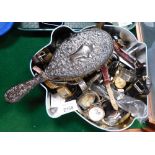 A quantity of ladies and gents wristwatches, and a silver hand brush, profusely decorated in flowers