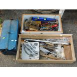 A selection of hand tools, to include spirit levels, wrenches, planes, spanners, wire strippers, raw