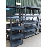 A collection of plastic stacking units, comprising four tall, 91cm wide, and two small, 59cm wide. (