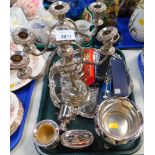 Various items of silver plate, to include a pair of Viners of Sheffield small urns, a Ronson table c