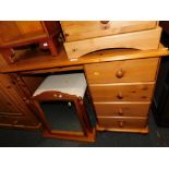 A pine dressing table, with stool and swing mirror. (3)