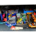 Tools, to include hand saws, boxed staples, drill bits, etc. (a quantity)