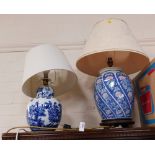 Two table lamps, with shades.