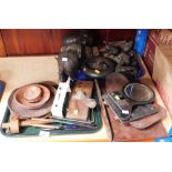A collection of treen, to include carved elephants, plate, turned treen bowl, ebonised hand mirror,