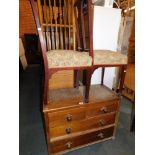 An oak chest of two over three drawers, together with two Edwardian mahogany bedroom chairs. (3)