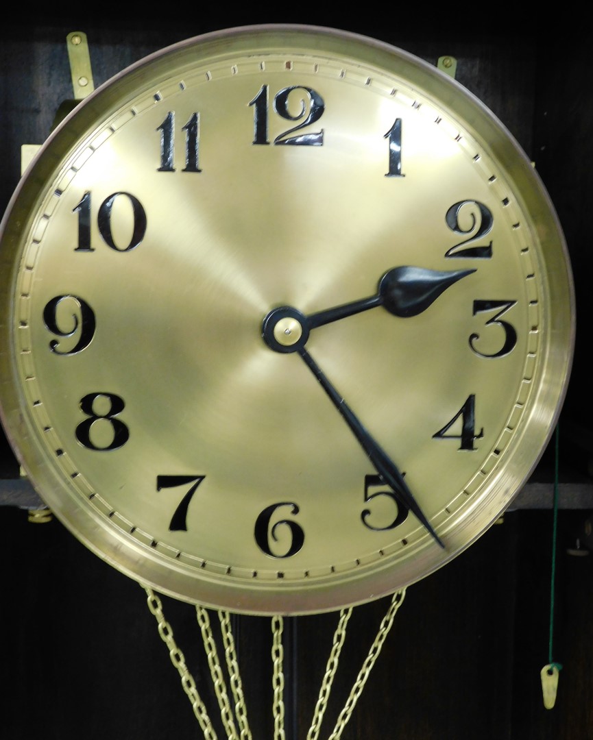 An oak cased longcase clock, with brass clock face, with floral banded arched top and mirrored centr - Bild 3 aus 3