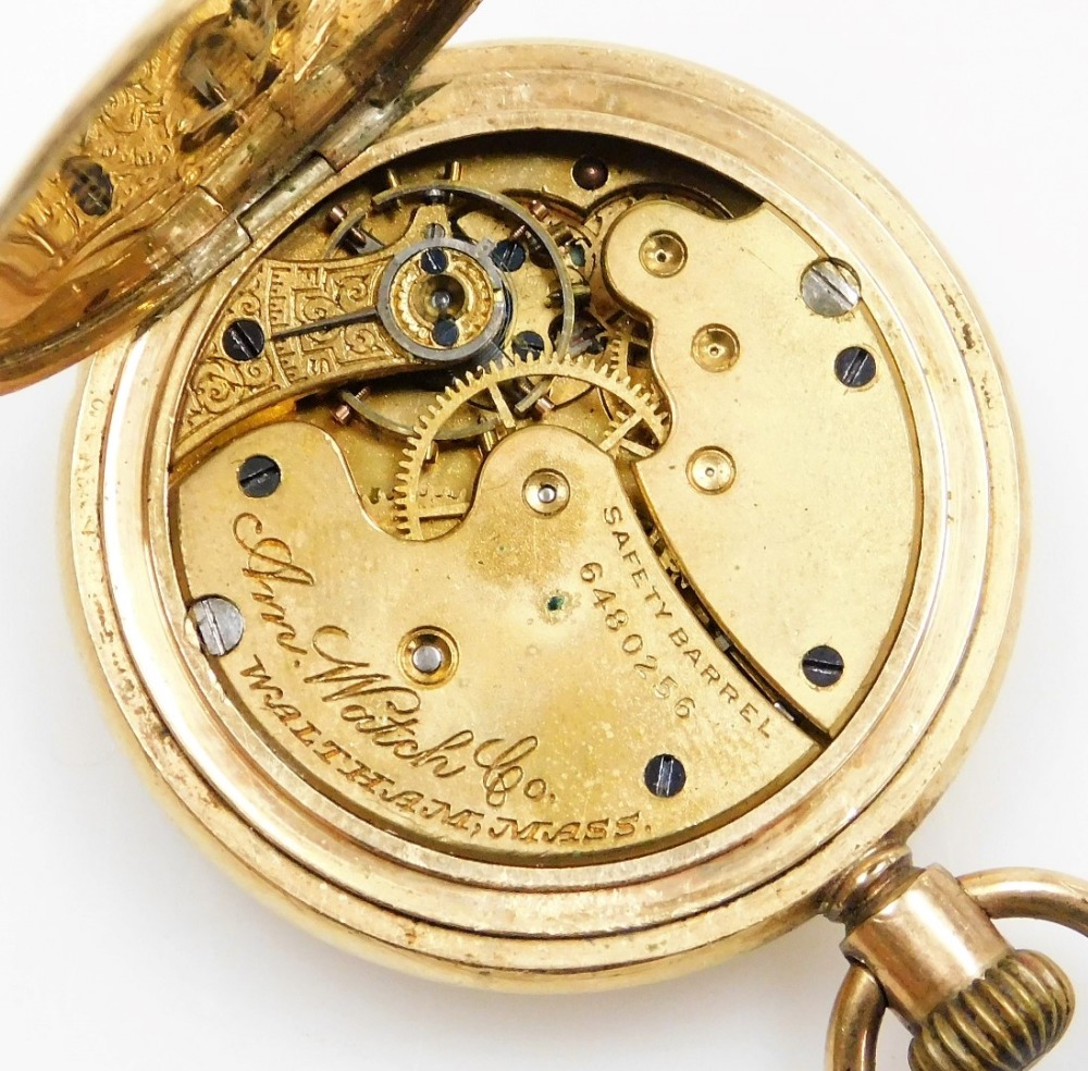 Two pocket watches, to include a Hunter AWW and Co Waltham gold plated pocket watch, and a Bradford - Image 3 of 3