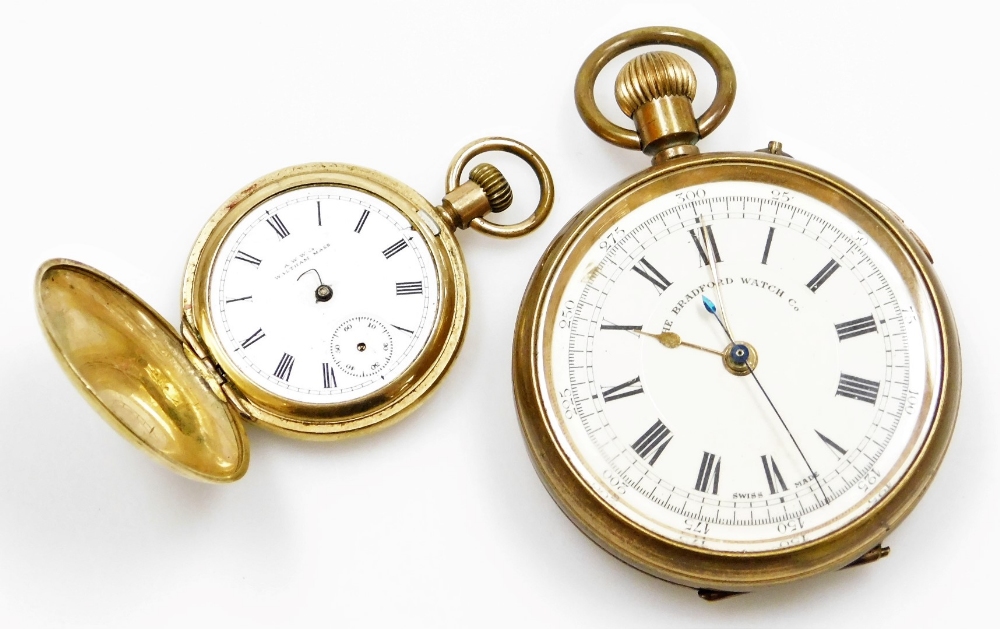 Two pocket watches, to include a Hunter AWW and Co Waltham gold plated pocket watch, and a Bradford