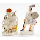 Two 19thC Staffordshire flat back figures, Wallace and Robin Hood, 43cm high and 33cm high. (2)