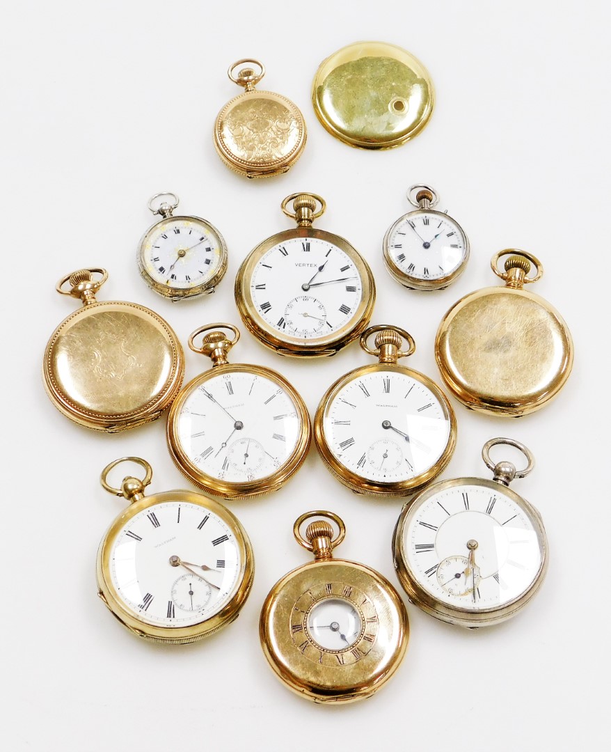 A collection of eleven pocket watches, to include seven gold plated examples by Elgin, Dennison, Wal