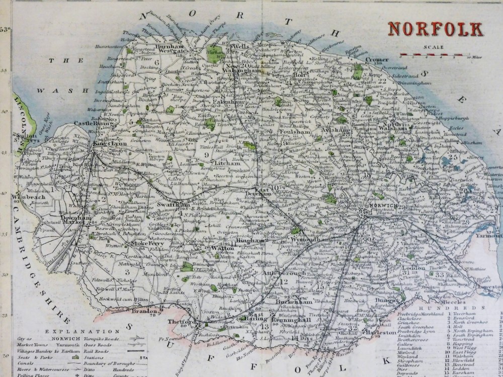 Various framed maps, to include map of Cambridgeshire, Lindsey and Kesteven, Norfolk, town plan of B - Bild 5 aus 8