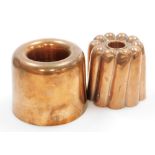 Two Victorian copper jelly moulds, comprising WS Adams & Son circular mould of plain design, 9cm hig