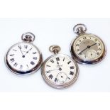 A group of silver plated and stainless steel pocket watches, to include an Ingersoll, and two servic