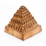 A Temple and Crook Victorian copper jelly mould, pyramid design, on a square base, stamp to Temple a