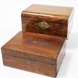 Two writing boxes, to include an early 19thC walnut writing box, with mother of pearl inlays, 15cm h