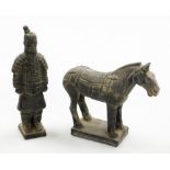 A Chinese Tang style stone figure of a standing horse, 14cm high, and a further figure of a bearded