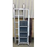 Various step ladders, to include a four tier white inspection ladder, a Wickes extending step ladder