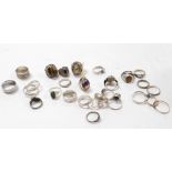 Dress rings, silver, silver coloured and others, set with some polished stones, faux stones, etc. (1