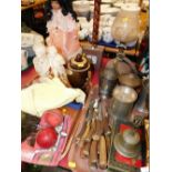 Various collectables, to include wooden treen ornaments, abacus, horn handled cutlery, stone effect