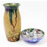 Two items of collectors china, to include a Burleigh ware lustre bowl, (AF) 25cm wide with birds and