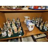 A group of Bisque porcelain figures at work, and three graduated jugs. (1 shelf)