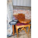 A group of furniture, to include a side table, hardwood chess board, a yew wood occasional table, tw