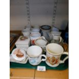 A group of commemorative wares, to include mainly tankards, trinket box, plaques, pin dishes, etc. (