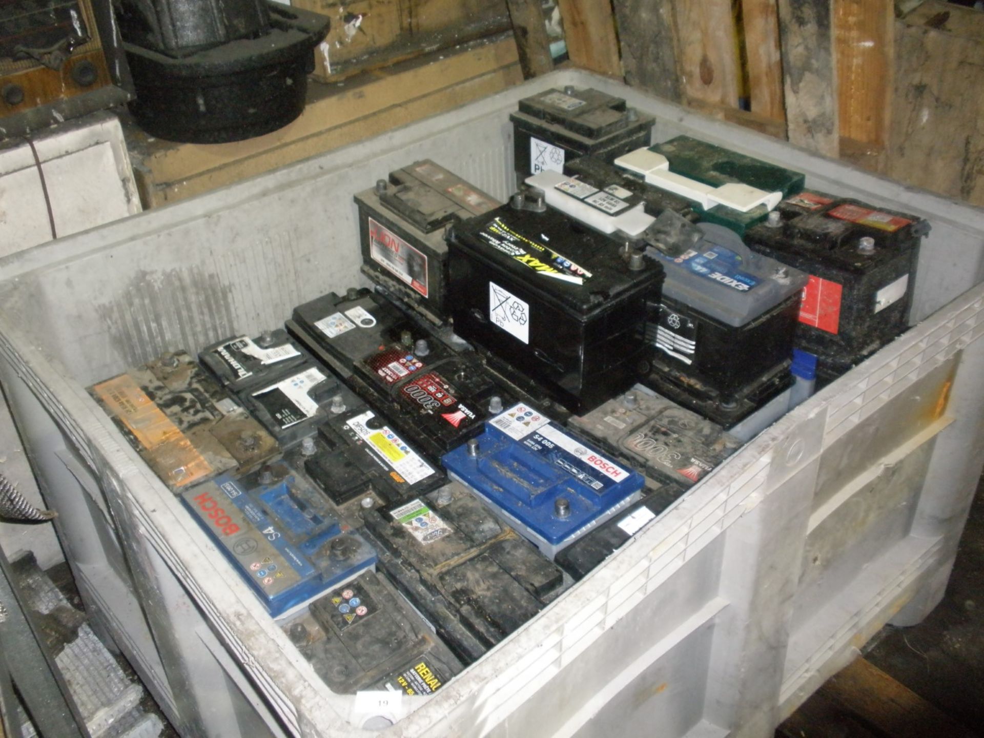 A pallet of car batteries.