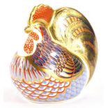 A Royal Crown Derby porcelain paperweight of a cockerel, with silver coloured stopper, 9cm high, box