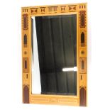 A David Lindley wall mirror, with a bevel plate, the frame with parquetry inlay of windows of differ