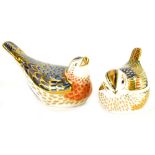 Two Royal Crown Derby porcelain bird paperweights, to include a Collectors Guild Firecrest and a Blu