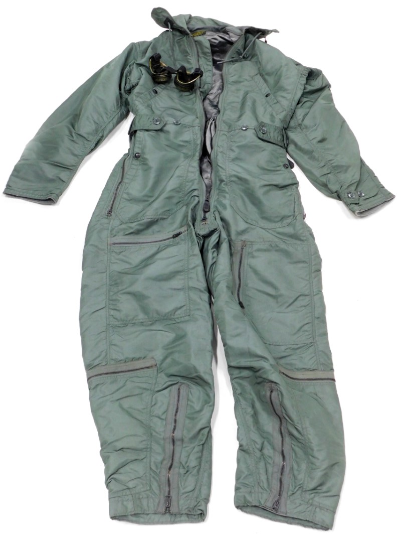A men's flying coverall, size small/long, type CWU-I-P, made by Skyway Clothing incorporation, and a