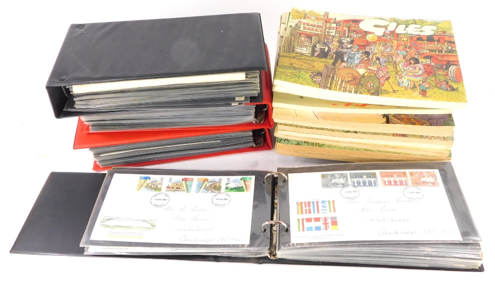 A quantity of first day covers, (4 albums) and various Giles cartoon books.