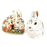 Two Royal Crown Derby porcelain bunny paperweights, Meadow Rabbit, exclusive for Royal Crown Derby C