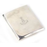 A George V silver cigarette case, of square plain form, engraved to front, Fifth BN The Green Howard