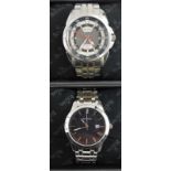 Two Bulova gentleman's wristwatches, having a black dial with stainless steel bracelet, and a grey d