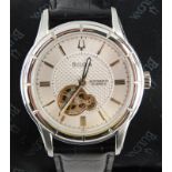 A Bulova Automatic stainless steel gentleman's wristwatch, having guilloche effect central dial with