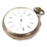 A Victorian silver cased chronograph pocket watch, stamped 27466, with enamel Roman numeric dial, Ch