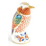 A Royal Crown Derby porcelain paperweight of a Hummingbird, with gold coloured stopper, 10cm high, b